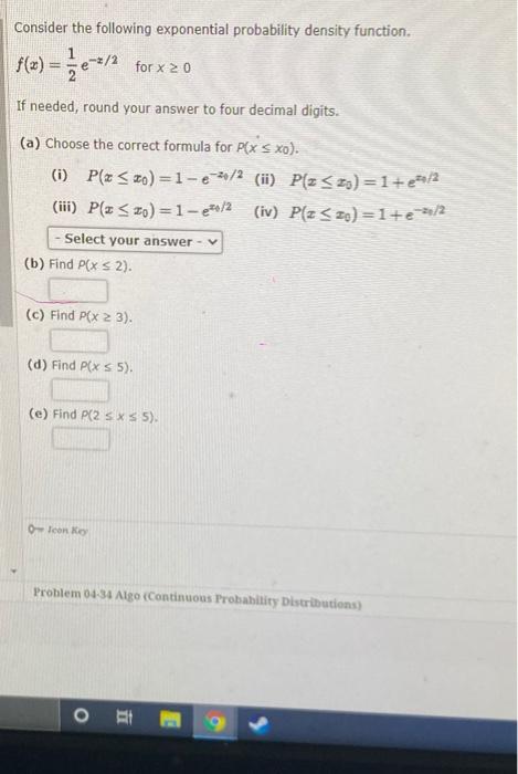 Consider the following exponential probability