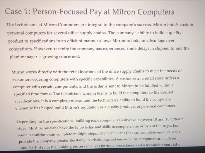 Case 1: Person-Focused Pay at Mitron Computers