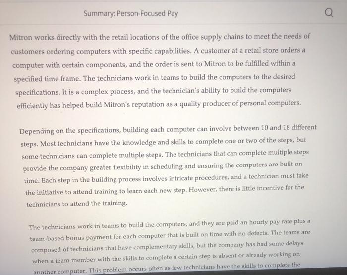 Case 1: Person-Focused Pay at Mitron Computers