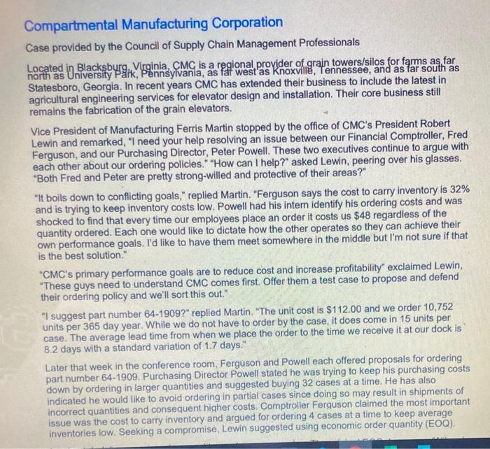 Compartmental Manufacturing Corporation Case