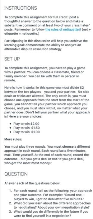 INSTRUCTIONS To complete this assignment for full