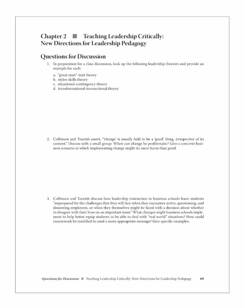 Questions for Discussion 1. In preparation for a