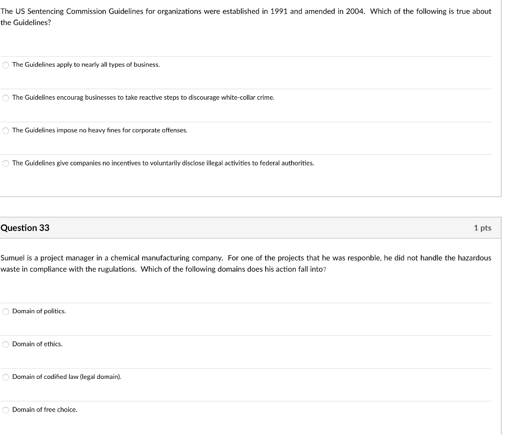 The US Sentencing Commission Guidelines for