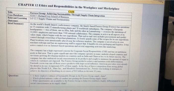CHAPTER 12 Ethics and Responsibilities in the