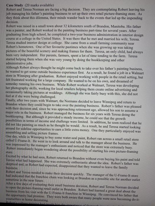Case Study (20 marks available) Robert and Teresa