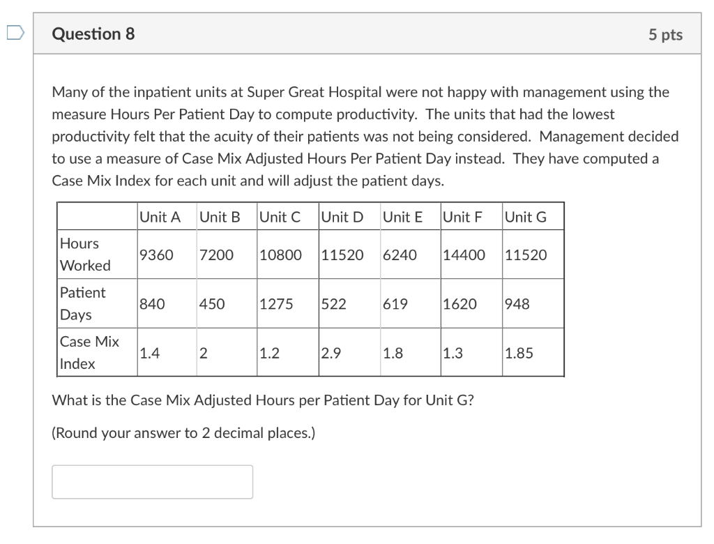 Question 8 5 pts Many of the inpatient units at