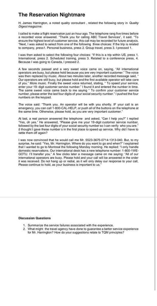 The Reservation Nightmare H. James Harrington, a