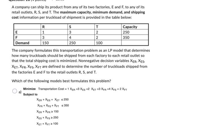 A company can ship its product from any of its