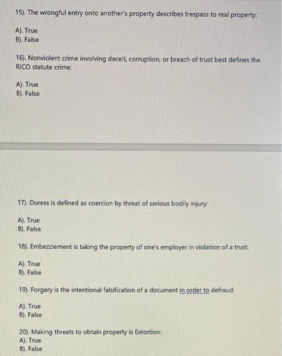 answer 15-20 15). The wrongful entry onto
