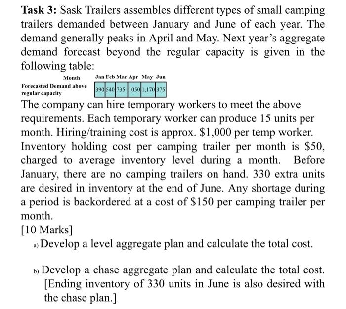 Task 3: Sask Trailers assembles different types