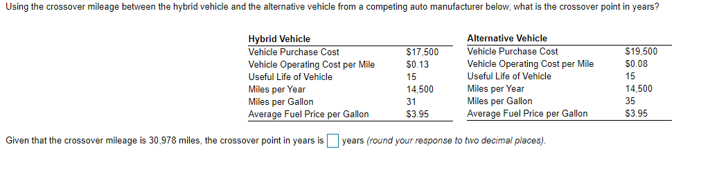 Using the crossover mileage between the hybrid