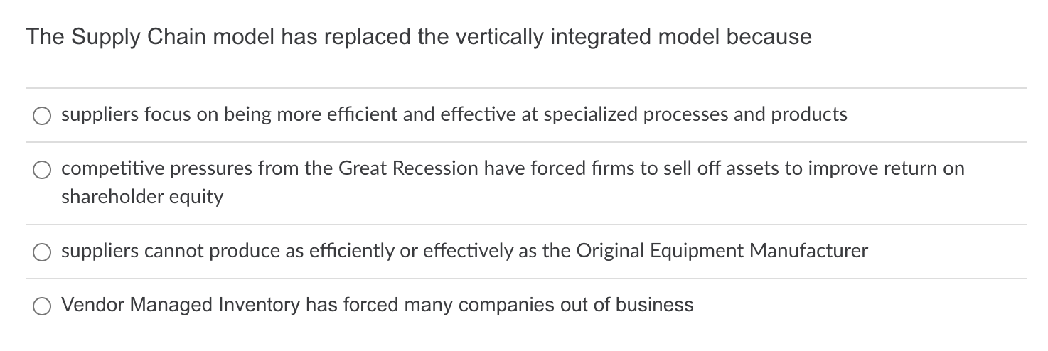 The Supply Chain model has replaced the