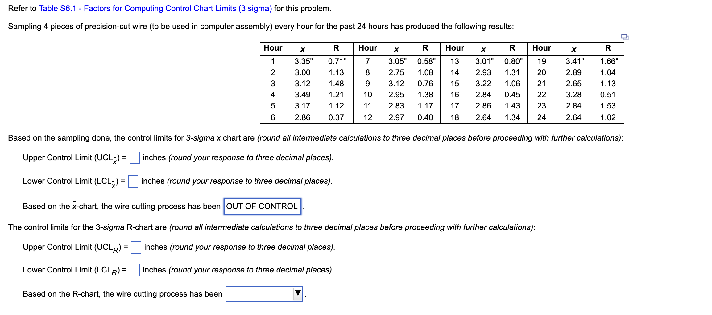 Refer to Table S6.1 - Factors for Computing