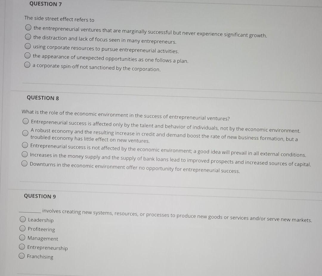 just the answer QUESTION 7 The side street effect