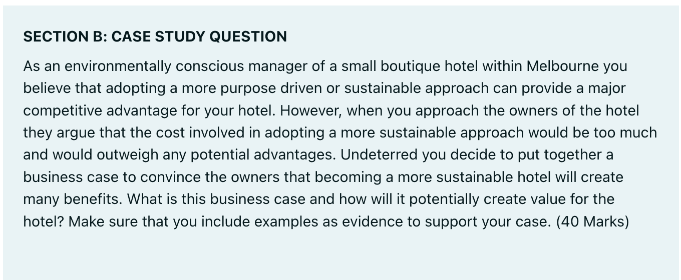 SECTION B: CASE STUDY QUESTION As an