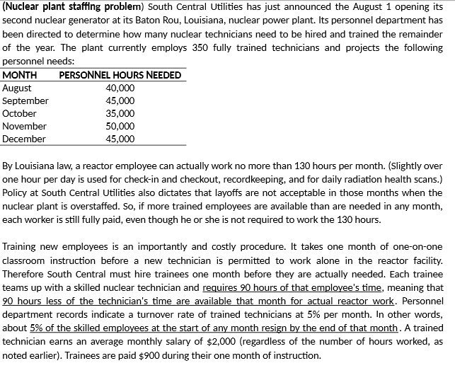 Formulate this staffing problem using LP then