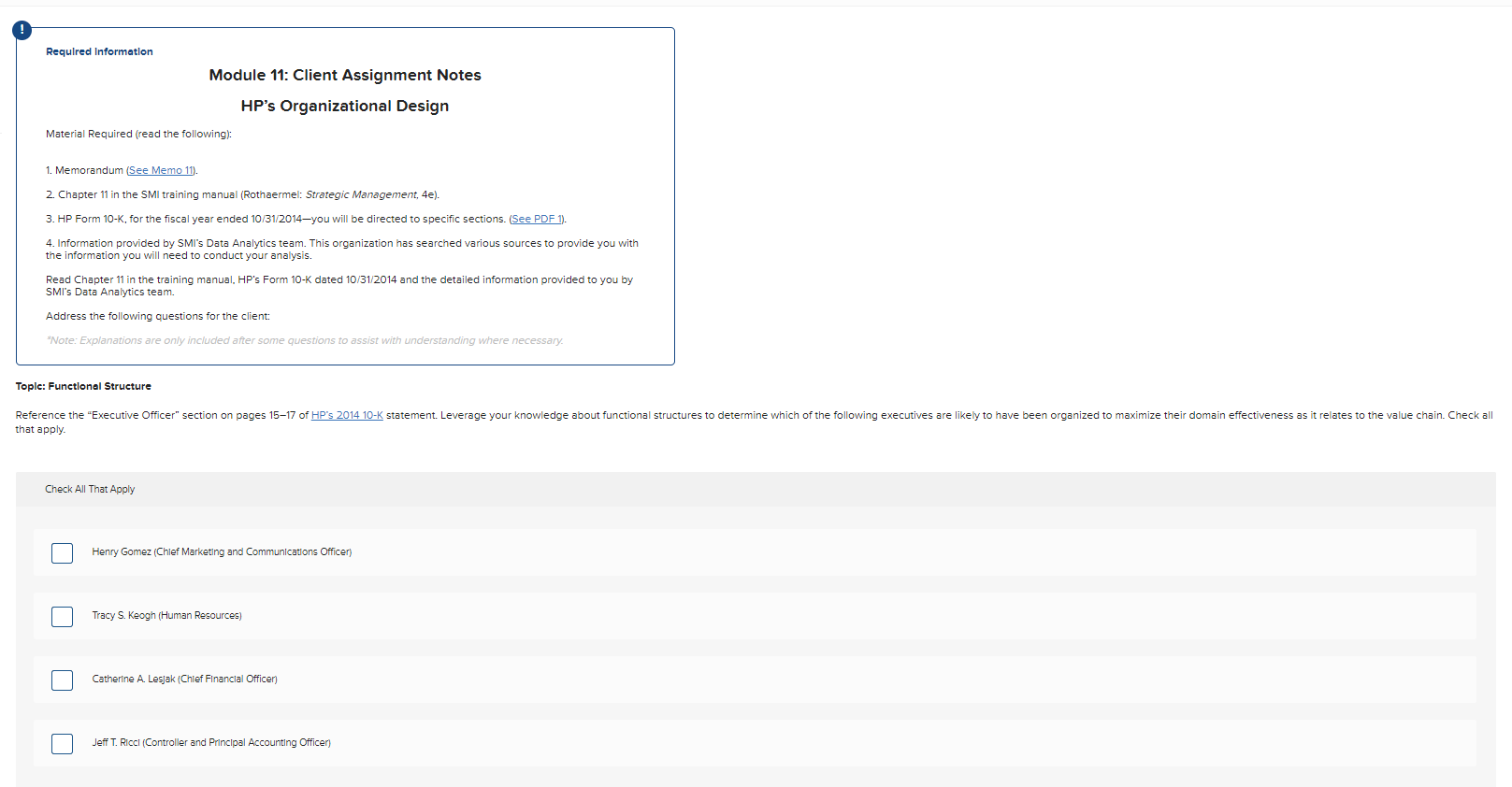Required Information Module 11: Client Assignment