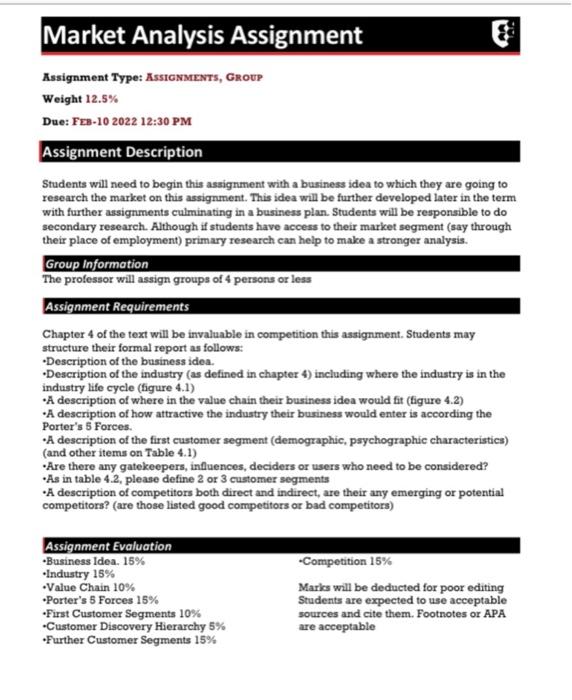 Market Analysis Assignment Assignment Type: