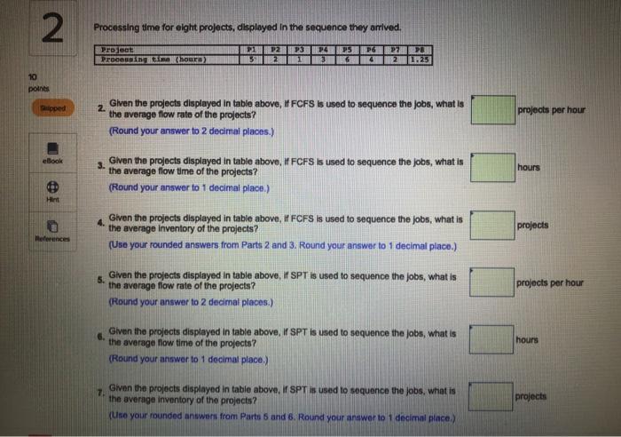2 Processing time for eight projects, displayed