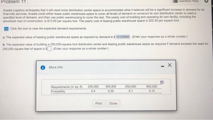 Question Help Problem 11 Acadia Logistics