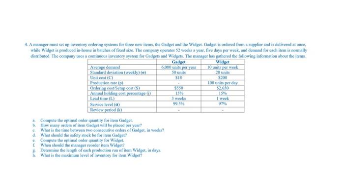 ANSWER ONLY G AND H NEEDED 4. A manager must set