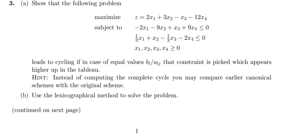 3. (a) Show that the following problem maximize