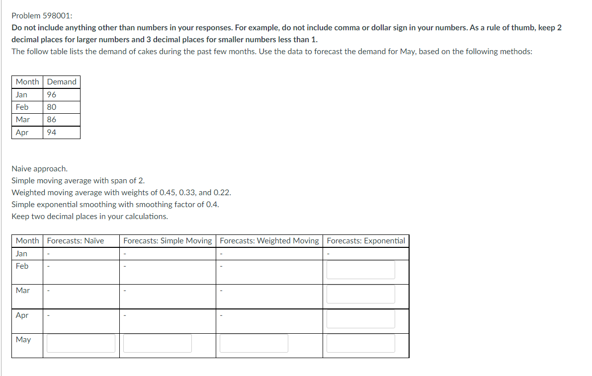 Problem 598001: Do not include anything other