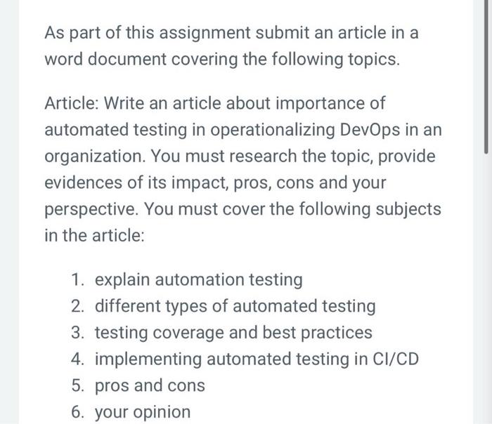 As part of this assignment submit an article in a