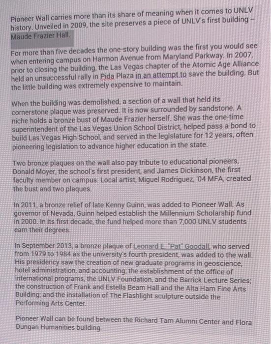 summaries in two paragraphs. Pioneer Wall carries