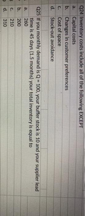 Q24 Inventory costs include all of the following