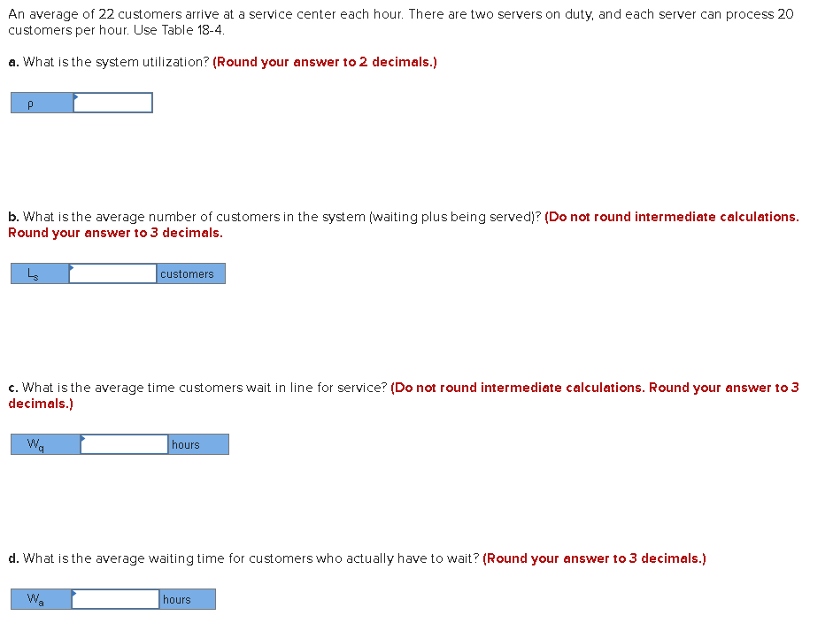 An average of 22 customers arrive at a service