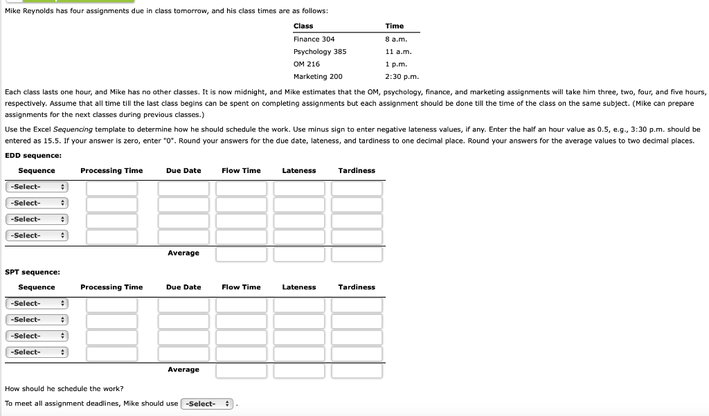 Mike Reynolds has four assignments due in class