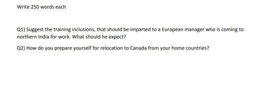 Write 250 words each 01) Suggest the training