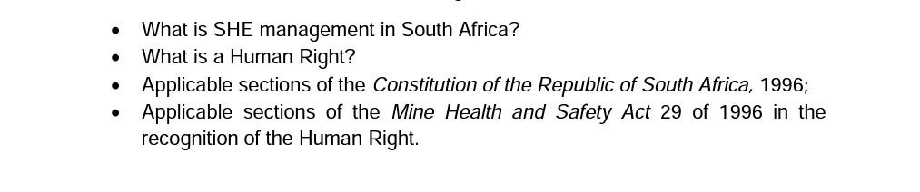 . What is SHE management in South Africa? What is