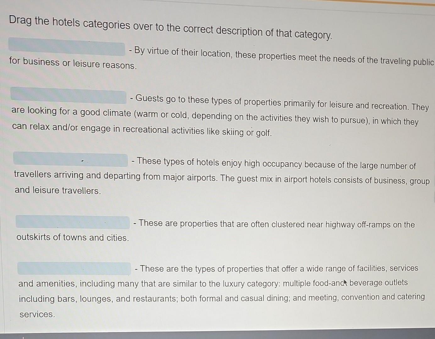 Drag the hotels categories over to the correct