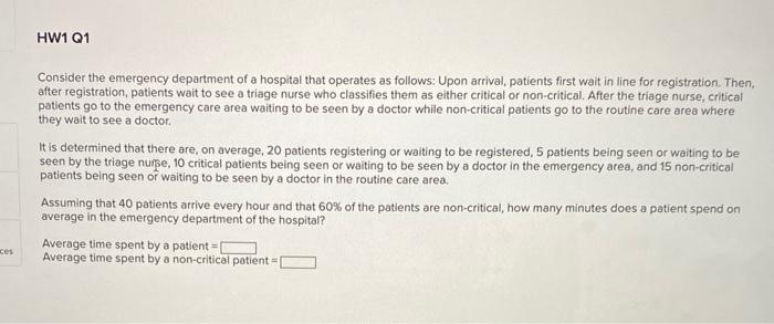 HW1 Q1 Consider the emergency department of a