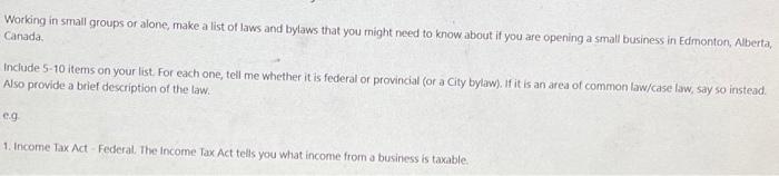 Working in small groups or alone, make a list of