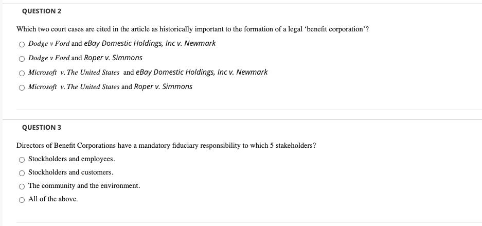 QUESTION 2 Which two court cases are cited in the