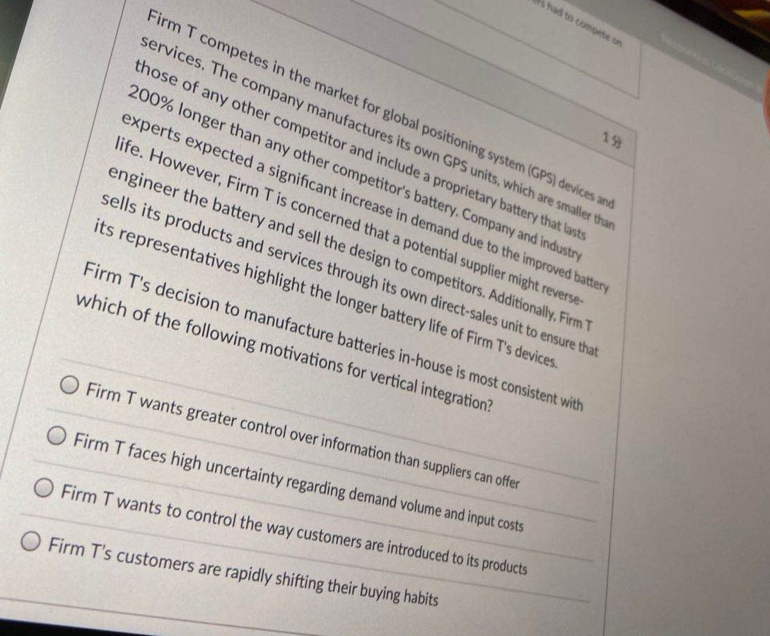 Firm T competes in the market for global