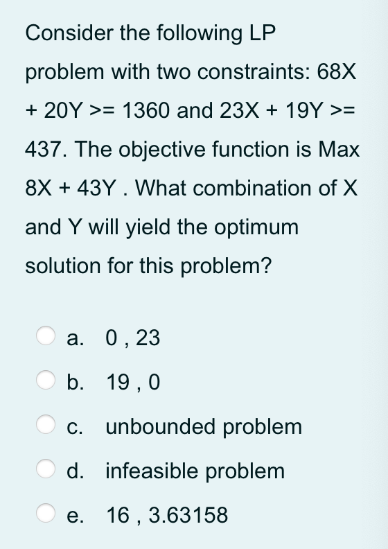 Consider the following LP problem with two