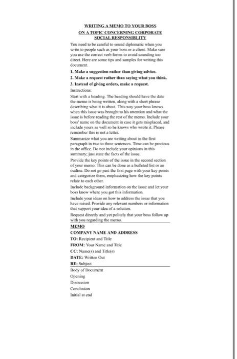 a short memo on csr suggestions for a company,