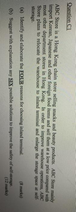 Question C1 ABC Store is a Hong Kong chain store