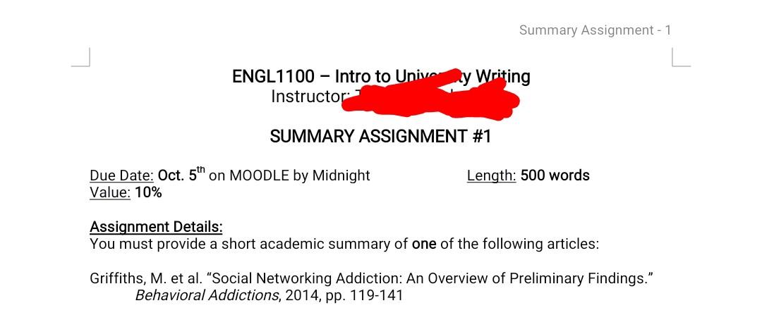 pls answer Summary Assignment - 1 J ENGL1100 -