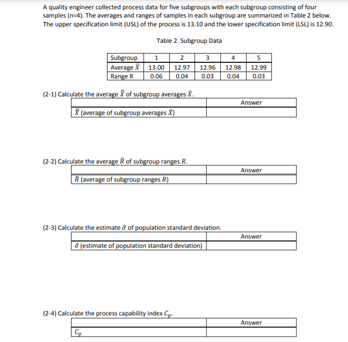 A quality engineer collected process data for