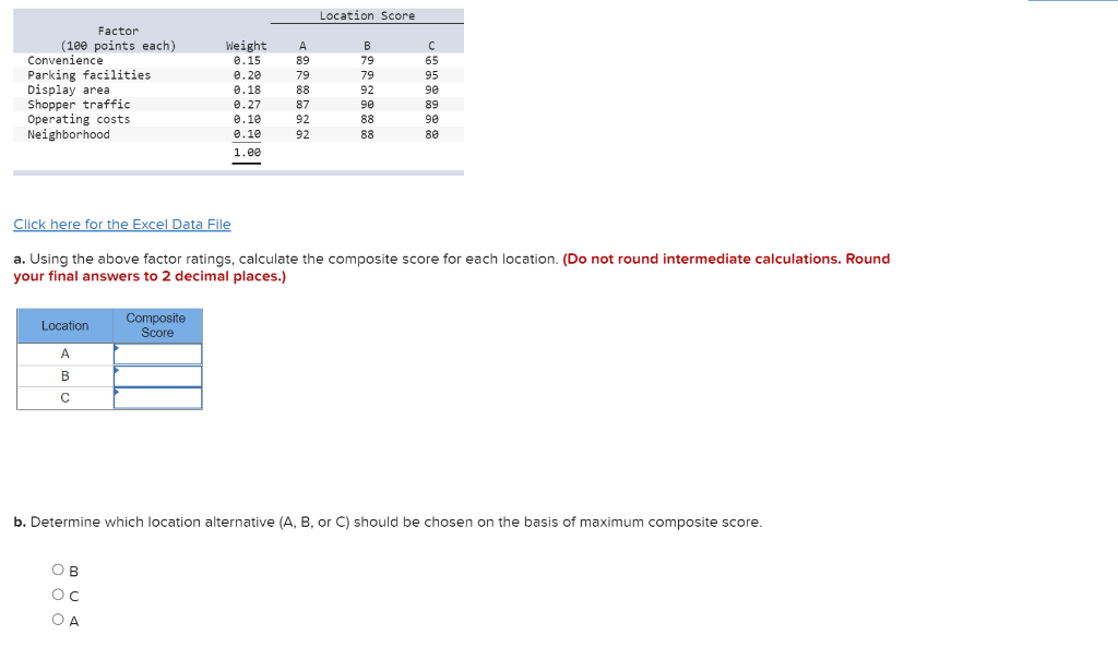 Click here for the Excel Data File a. Using the
