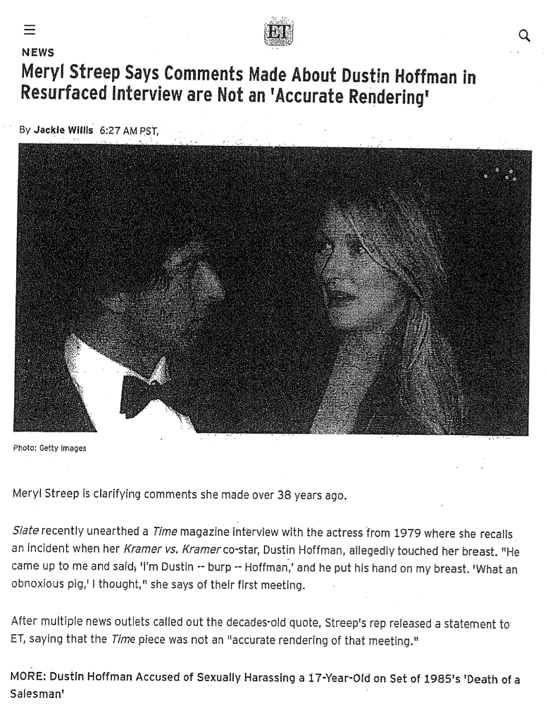 The attached article titled Meryl Streep Says