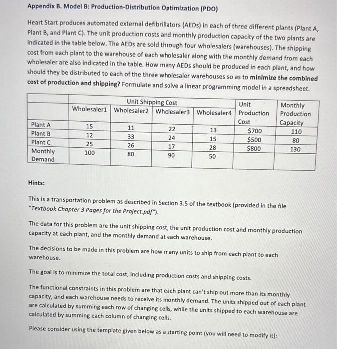 use solver Appendix B. Model B: