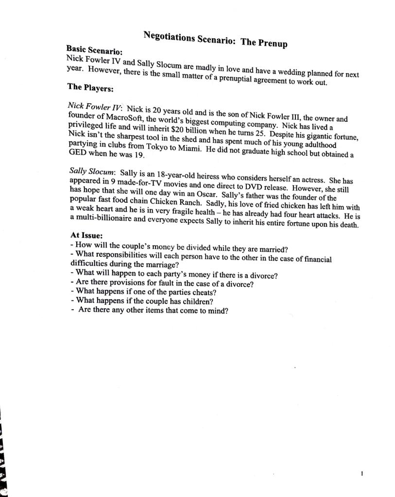 Note: I need negotiation for Sally Slocum side.