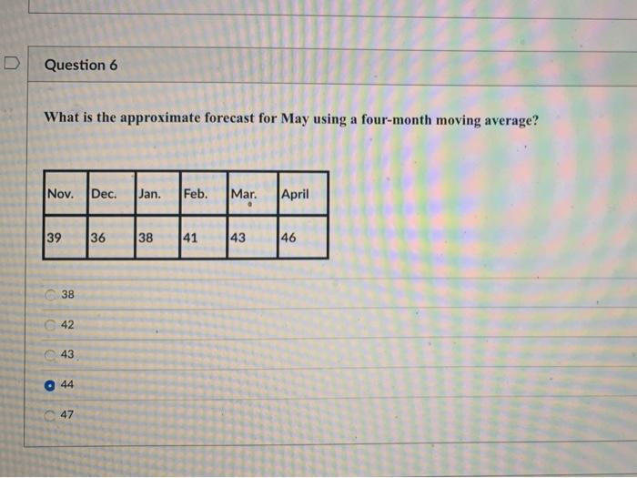D Question 6 What is the approximate forecast for