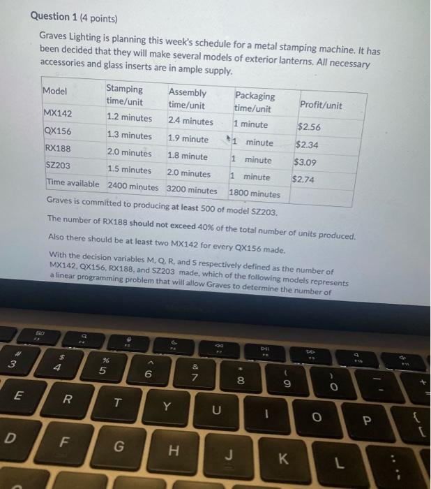 Question 1 ( 4 points) Graves Lighting is